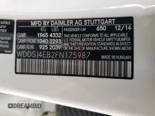 2015 Mercedes-Benz CLA 250 with VIN WDDSJ4EB2FN175987, listed as a Copart auction lot 45073464 with 108,883 mi miles and . Bid and sale history available at DreamBid. Image 14.