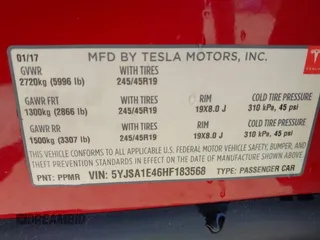 2017 Tesla Model S 100D with VIN 5YJSA1E46HF183568, listed as a IAAI auction lot 42626561 with 110,606 mi miles and . Bid and sale history available at DreamBid. Image 9.