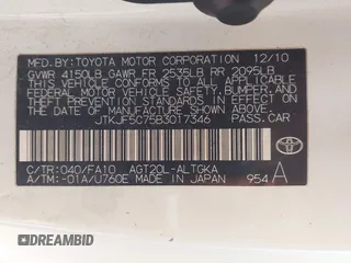 2011 Scion tC z VIN JTKJF5C75B3017346, wystawiony jako IAAI lot #41683984 z przebiegiem 109 342 mil mil oraz . Historia ofert i sprzedaży dostępna na DreamBid. Obrazek 9.