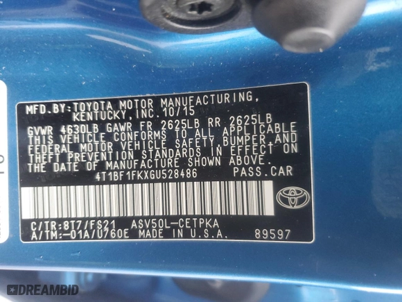 2016 Toyota Camry XLE with VIN 4T1BF1FKXGU528486, listed as a Copart auction lot 44372445 with 112,339 mi miles and Salvage Title. Bid and sale history available at carsss.com. Image 14.