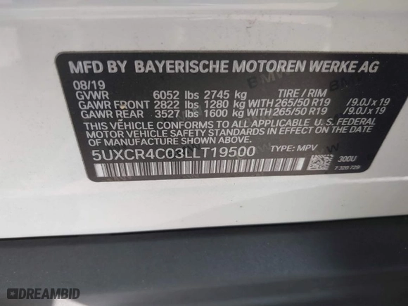 2020 BMW X5 sDrive40i with VIN 5UXCR4C03LLT19500, listed as a IAAI auction lot 40598669 with 61,604 mi miles. Bid and sale history available at carsss.com. Image 9.