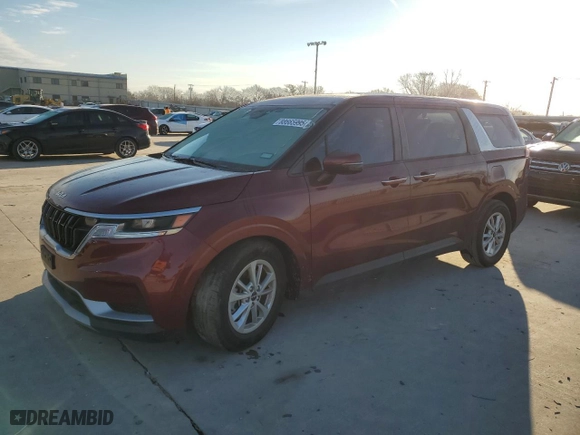 2023 Kia Carnival LX with VIN KNDNB4H33P6262706, listed as a Copart auction lot 49736235 with 22,695 mi miles and Salvage Title. Bid and sale history available at carsss.com. Image 1.