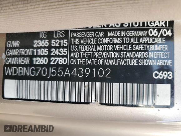2005 Mercedes-Benz S 430 z VIN WDBNG70J55A439102, wystawiony jako Copart lot #78028324 z przebiegiem 273 967 mil mil oraz Czysty tytuł • Clean title. Historia ofert i sprzedaży dostępna na DreamBid. Obrazek 12.