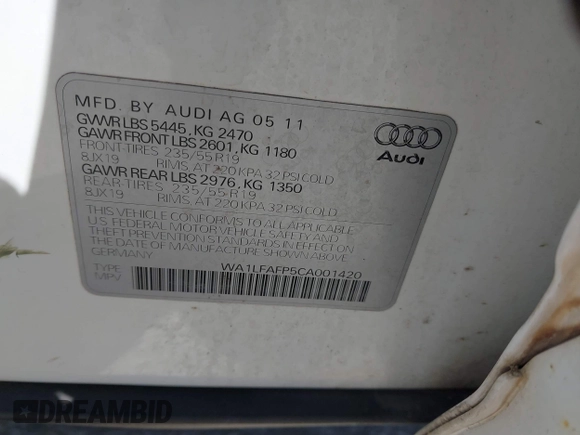 2012 Audi Q5 Premium Plus z VIN WA1LFAFP5CA001420, wystawiony jako IAAI lot #42196903 z przebiegiem 200 832 mil mil oraz . Historia ofert i sprzedaży dostępna na DreamBid. Obrazek 9.