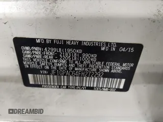 2015 Subaru Impreza Premium with VIN JF1GPAC64FH272292, listed as a IAAI auction lot 42189917 with 125,386 mi miles and . Bid and sale history available at DreamBid. Image 9.