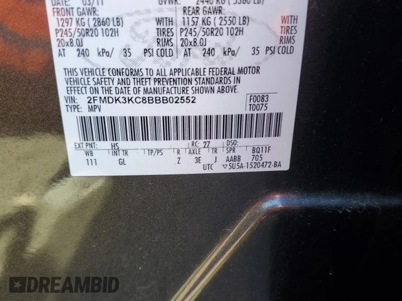 2011 Ford Edge Limited with VIN 2FMDK3KC8BBB02552, listed as a Copart auction lot 53509215 with 125,072 mi miles and Salvage Title. Bid and sale history available at carsss.com. Image 13.