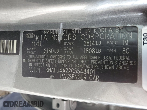 2012 Kia Forte EX with VIN KNAFU4A22C5548401, listed as a Copart auction lot 53784755 with 96,171 mi miles and Salvage Title. Bid and sale history available at carsss.com. Image 13.