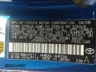 2008 Toyota Prius z VIN JTDKB20U787779370, wystawiony jako IAAI lot #42229035 z przebiegiem 172 963 mil mil oraz . Historia ofert i sprzedaży dostępna na DreamBid. Obrazek 9.