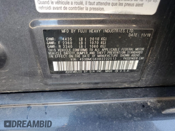 2011 Subaru Legacy Premium Power Moon z VIN 4S3BMCG60B3232513, wystawiony jako Copart lot #55879295 z przebiegiem 123 861 mil mil oraz Szkoda całkowita • Salvage title. Historia ofert i sprzedaży dostępna na DreamBid. Obrazek 12.