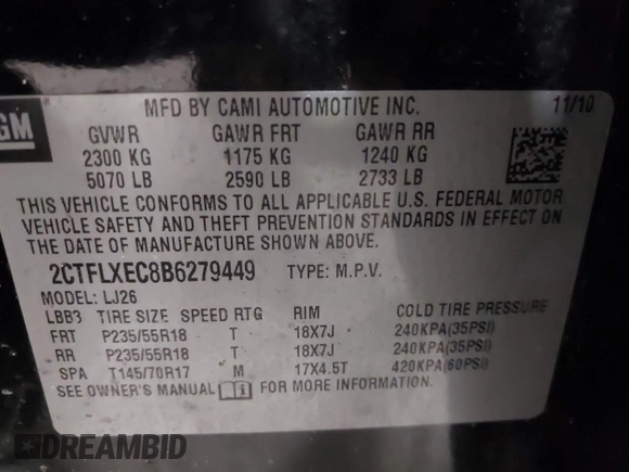 2011 GMC Terrain SLT-2 with VIN 2CTFLXEC8B6279449, listed as a IAAI auction lot 41416506 with 194,416 mi miles. Bid and sale history available at carsss.com. Image 9.