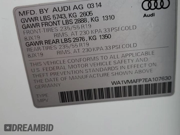 2014 Audi Q5 Prestige z VIN WA1VMAFP7EA107630, wystawiony jako Copart lot #85524464 z przebiegiem 149 511 mil mil oraz Szkoda całkowita • Salvage title. Historia ofert i sprzedaży dostępna na DreamBid. Obrazek 13.