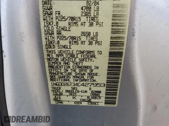 2004 Nissan Frontier XE with VIN 1N6DD26T34C427953, listed as a Copart auction lot 50048265 with 311,020 mi miles and Clean title. Bid and sale history available at DreamBid. Image 12.