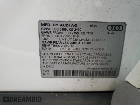 2021 Audi Q5 Premium Plus с VIN WA1BAAFY8M2116172, выставлен на аукционе Copart как лот 60318235 с пробегом 74 921 миль миль и Списание • Salvage title. История ставок и продаж доступна на DreamBid. Изображение 13.