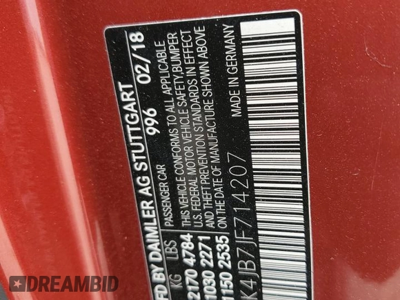 2018 Mercedes-Benz C 300 with VIN WDDWK4JB7JF714207, listed as a Copart auction lot 55471905 with 34,716 mi miles and Salvage title. Bid and sale history available at DreamBid. Image 12.