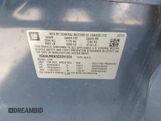 2012 GMC Terrain SLE-1 with VIN 2GKALMEK3C6291204, listed as a IAAI auction lot 41691141 with 104,811 mi miles and . Bid and sale history available at carsss.com. Image 9.