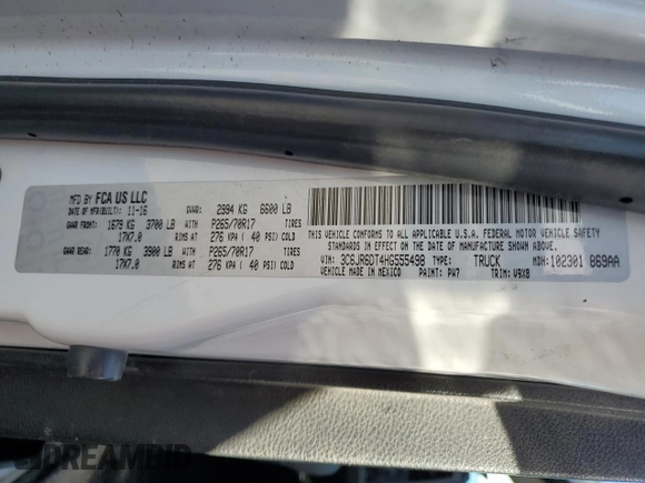 2017 Ram 1500 Tradesman with VIN 3C6JR6DT4HG555498, listed as a Copart auction lot 44554835 with 121,506 mi miles and Salvage title. Bid and sale history available at DreamBid. Image 13.