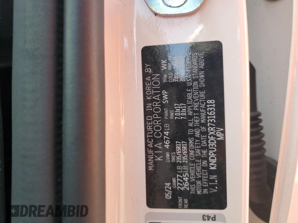 2024 Kia Sportage LX with VIN KNDPU3DFXR7316318, listed as a Copart auction lot 49158365 with 8,137 mi miles and Salvage Title. Bid and sale history available at DreamBid. Image 13.