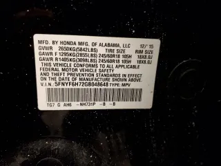 2016 Honda Pilot EX-L with VIN 5FNYF6H72GB048648, listed as a Copart auction lot 45945225 with 116,737 mi miles and Salvage Title. Bid and sale history available at carsss.com. Image 15.