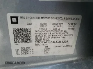 2020 Chevrolet Silverado 1500 Custom with VIN 3GCPWBEK4LG364229, listed as a Copart auction lot 48424615 with 57,742 mi miles and Salvage Title. Bid and sale history available at carsss.com. Image 14.