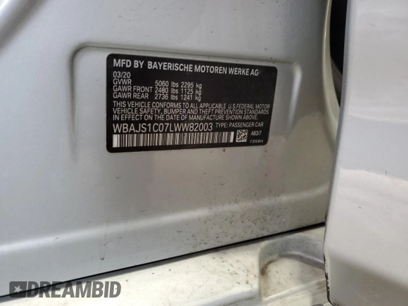 2020 BMW 5 Series 540i с VIN WBAJS1C07LWW82003, выставлен на аукционе Copart как лот 48029315 с пробегом Не указан миль и Списание • Salvage title. История ставок и продаж доступна на DreamBid. Изображение 14.