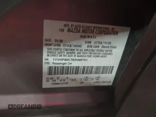 2008 Mazda 6 i Sport VE with VIN 1YVHP80C785M46761, listed as a IAAI auction lot 41785245 with 162,322 mi miles. Bid and sale history available at carsss.com. Image 9.