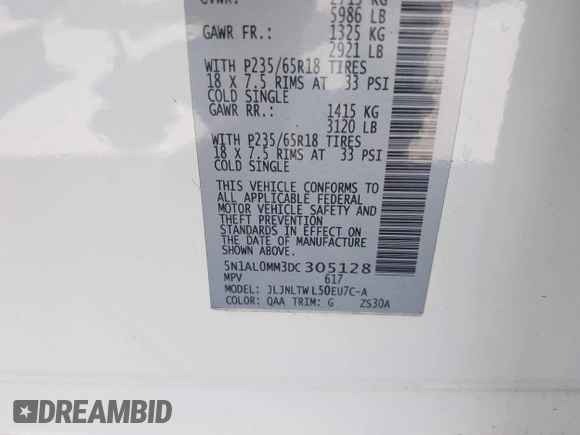 2013 Infiniti JX35 z VIN 5N1AL0MM3DC305128, wystawiony jako IAAI lot #42427531 z przebiegiem 230 289 mil mil oraz . Historia ofert i sprzedaży dostępna na DreamBid. Obrazek 9.