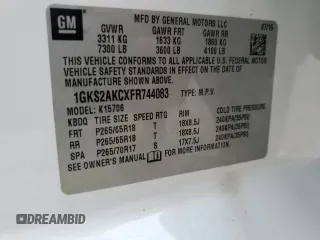 2015 GMC Yukon SLE with VIN 1GKS2AKCXFR744083, listed as a Copart auction lot 82003234 with 150,926 mi miles and Salvage Title. Bid and sale history available at carsss.com. Image 14.