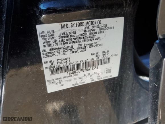 2008 Ford Taurus X Limited with VIN 1FMDK03W28GA36556, listed as a Copart auction lot 47392265 with 177,829 mi miles and Salvage Title. Bid and sale history available at carsss.com. Image 15.