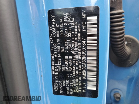 2022 Hyundai Kona N Line with VIN KM8K3CA33NU907847, listed as a Copart auction lot 80837034 with 34,788 mi miles and Salvage Title. Bid and sale history available at carsss.com. Image 16.
