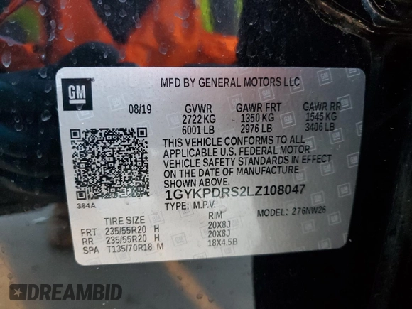 2020 Cadillac XT6 AWD Premium Luxury with VIN 1GYKPDRS2LZ108047, listed as a Copart auction lot 87953155 with 90,226 mi miles and Clean title. Bid and sale history available at DreamBid. Image 13.