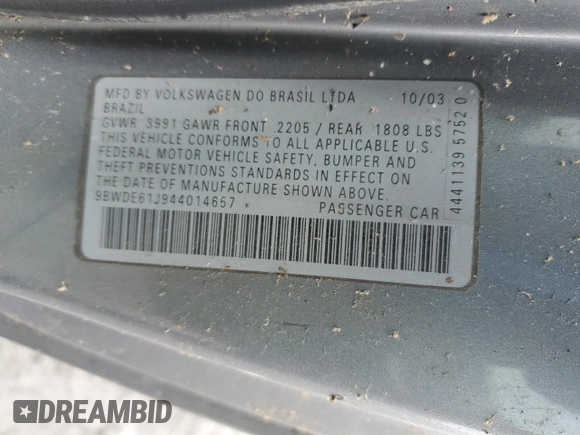 2004 Volkswagen GTI 1.8T с VIN 9BWDE61J944014657, выставлен на аукционе Copart как лот 48335165 с пробегом 143 117 миль миль и Чистый • Clean title. История ставок и продаж доступна на DreamBid. Изображение 12.