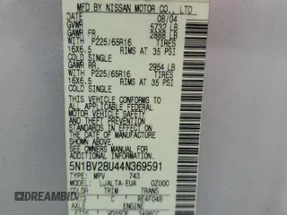 2004 Nissan Quest SE with VIN 5N1BV28U44N369591, listed as a Copart auction lot 86187734 with 250,755 mi miles and Salvage Title. Bid and sale history available at carsss.com. Image 15.