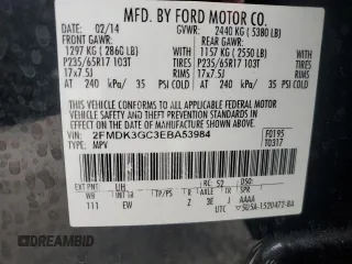 2014 Ford Edge SE z VIN 2FMDK3GC3EBA53984, wystawiony jako Copart lot #63010185 z przebiegiem 137 195 mil mil oraz Szkoda całkowita • Salvage title. Historia ofert i sprzedaży dostępna na DreamBid. Obrazek 12.