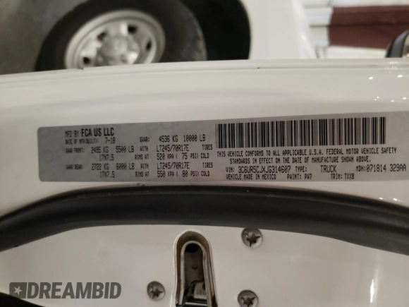 2018 Ram 2500 Tradesman with VIN 3C6UR5CJXJG314607, listed as a Copart auction lot 54175245 with 138,945 mi miles and Clean title. Bid and sale history available at DreamBid. Image 12.