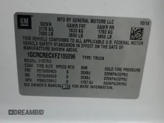 2015 Chevrolet Silverado 1500 LT with VIN 1GCRCRECXFZ189296, listed as a Copart auction lot 47300205 with 166,096 mi miles and Salvage Title. Bid and sale history available at carsss.com. Image 14.