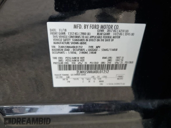 2019 Lincoln MKT with VIN 2LMHJ5NK6KBL01252, listed as a Copart auction lot 69934684 with 213,659 mi miles and Salvage Title. Bid and sale history available at DreamBid. Image 13.