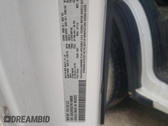 2024 Ram ProMaster Cargo Tradesman with VIN 3C6LRVDG7RE106609, listed as a Copart auction lot 47199625 with 20,792 mi miles and Salvage Title. Bid and sale history available at DreamBid. Image 13.