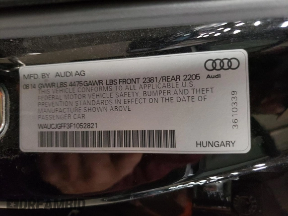 2015 Audi A3 2.0 TDI Premium Plus with VIN WAUCJGFF3F1052821, listed as a Copart auction lot 78913704 with 125,359 mi miles and Salvage Title. Bid and sale history available at carsss.com. Image 12.