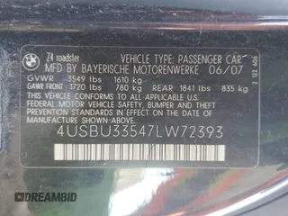 2007 BMW Z4 3.0i с VIN 4USBU33547LW72393, выставлен на аукционе Copart как лот 47110395 с пробегом 113 691 миль миль и Списание • Salvage title. История ставок и продаж доступна на DreamBid. Изображение 12.