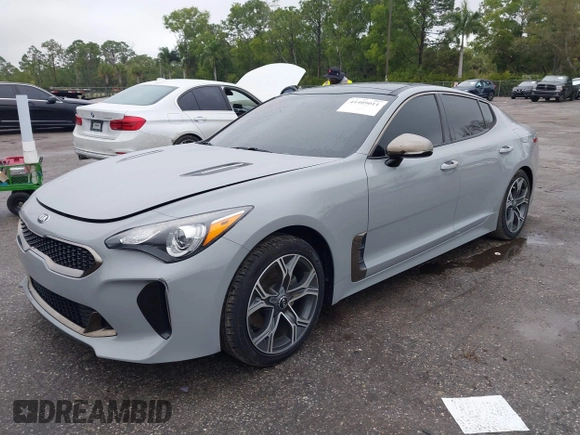 2021 Kia Stinger GT-Line with VIN KNAE15LA6M6091313, listed as a IAAI auction lot 41409011 with 34,356 mi miles. Bid and sale history available at carsss.com. Image 2.
