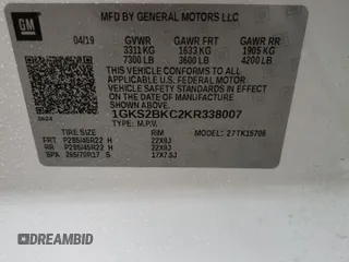 2019 GMC Yukon SLT with VIN 1GKS2BKC2KR338007, listed as a Copart auction lot 82336394 with 105,087 mi miles and Salvage Title. Bid and sale history available at carsss.com. Image 15.