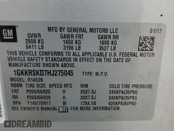 2017 GMC Acadia Limited z VIN 1GKKRSKD7HJ275045, wystawiony jako Copart lot #53729225 z przebiegiem 92 447 mil mil oraz Szkoda całkowita • Salvage title. Historia ofert i sprzedaży dostępna na DreamBid. Obrazek 13.