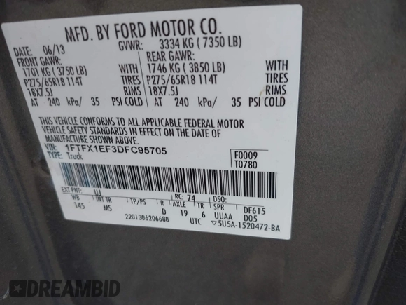 2013 Ford F-150 XL with VIN 1FTFX1EF3DFC95705, listed as a IAAI auction lot 42120940 with 118,955 mi miles. Bid and sale history available at carsss.com. Image 9.