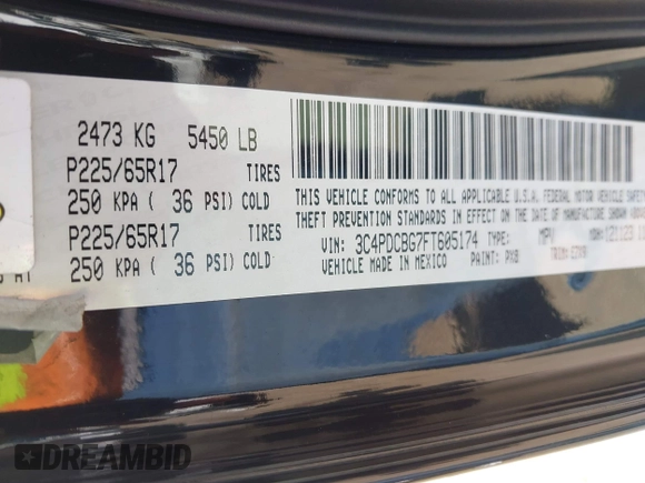 2015 Dodge Journey SXT with VIN 3C4PDCBG7FT605174, listed as a IAAI auction lot 42465723 with 172,130 mi miles and . Bid and sale history available at DreamBid. Image 9.