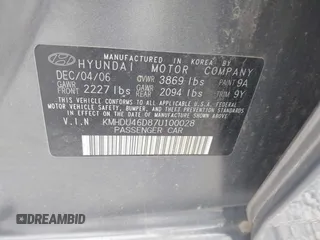 2007 Hyundai Elantra GLS with VIN KMHDU46D87U100028, listed as a IAAI auction lot 42704841 with 127,519 mi miles and . Bid and sale history available at DreamBid. Image 9.