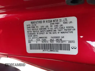 2021 Infiniti Q60 Red Sport 400 with VIN JN1FV7LL8MM560392, listed as a IAAI auction lot 41548964 with 14,057 mi miles and . Bid and sale history available at DreamBid. Image 9.