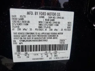 2025 Ford Explorer ST-Line z VIN 1FMUK8KH6SGB63562, wystawiony jako Copart lot #56751205 z przebiegiem 709 mil mil oraz Czysty tytuł • Clean title. Historia ofert i sprzedaży dostępna na DreamBid. Obrazek 13.