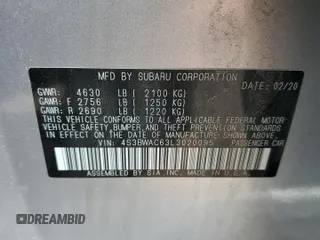 2020 Subaru Legacy Premium z VIN 4S3BWAC63L3020095, wystawiony jako Copart lot #58892395 z przebiegiem 19 359 mil mil oraz Szkoda całkowita • Salvage title. Historia ofert i sprzedaży dostępna na DreamBid. Obrazek 12.