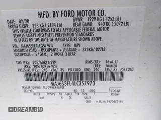 2020 Ford EcoSport S with VIN MAJ6S3FL4LC357973, listed as a IAAI auction lot 42030689 with 66,986 mi miles and . Bid and sale history available at DreamBid. Image 9.