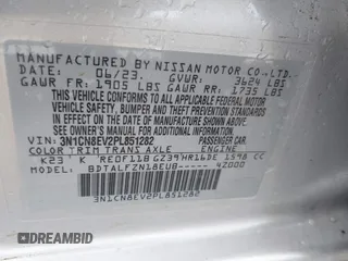 2023 Nissan Versa SV z VIN 3N1CN8EV2PL851282, wystawiony jako IAAI lot #41904319 z przebiegiem 41 651 mil mil oraz . Historia ofert i sprzedaży dostępna na DreamBid. Obrazek 9.